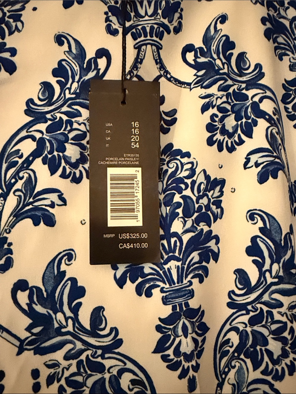Elie Tahari Runway Collection Blue and White Damask Print Pants. Size 16 NWT - Picture 3 of 6